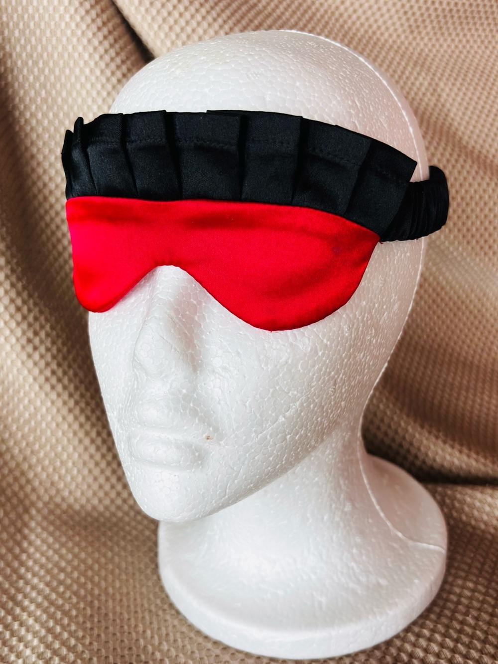 NWOT - Jezebel Black and Red Satin Sleep Mask with Pleated Trim